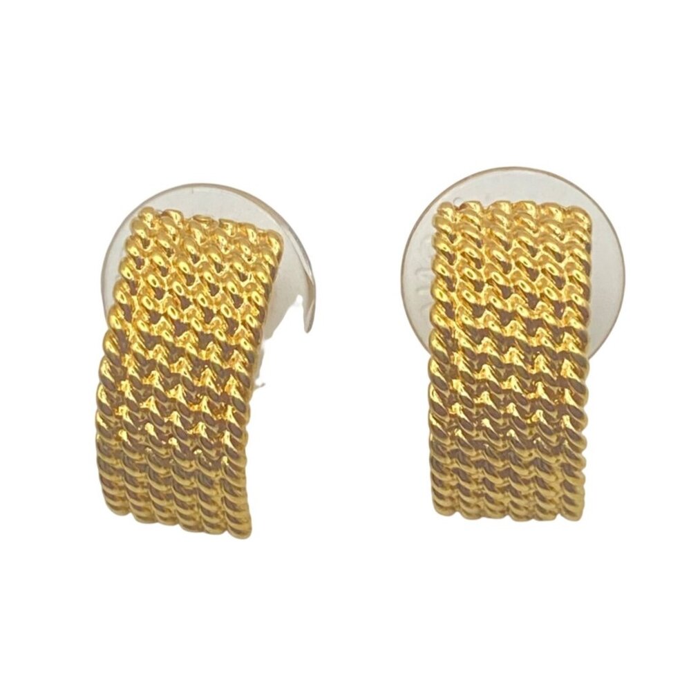 Vintage Monet Gold-Tone Textured Hoop Earrings Original Pierced Backs Corpcore